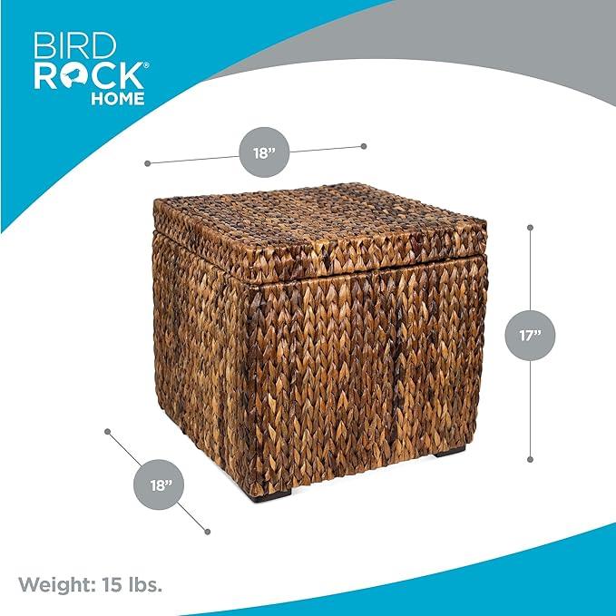 BIRDROCK HOME Woven Storage Cube - Abaca Seagrass Decorative Ottoman - Living Room Side Table - Store Blankets Pillows Magazines Books Remotes - ModernBath