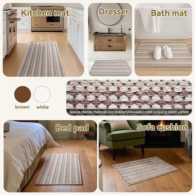 YDKGL Upgraded Chenille Bath Mat, Super Absorbent Non Slip Bath Mats for Bathroom Floor, Machine Washable Bathroom Rugs, Rubber Backed Bathroom Mats, Ultra Soft Brown 20x31 - ModernBath