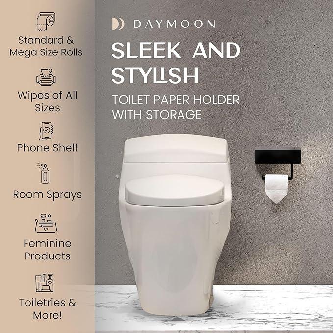 Day Moon™ Matte Black Toilet Paper Holder with Shelf, Wipe Holder for Bathroom Flushable Wipes Dispenser Toilet Paper and Wipes Holder Toilet Paper Holder with Storage - ModernBath