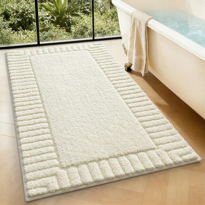 LUMI Bathroom Rugs Non Slip with Rubber Backing, Extra Soft Plush Microfiber Bath Rug Absorbent, Machine Washable Bath Mat Quick Dry for Tub, Shower, Ivory White, 24"x43" - ModernBath