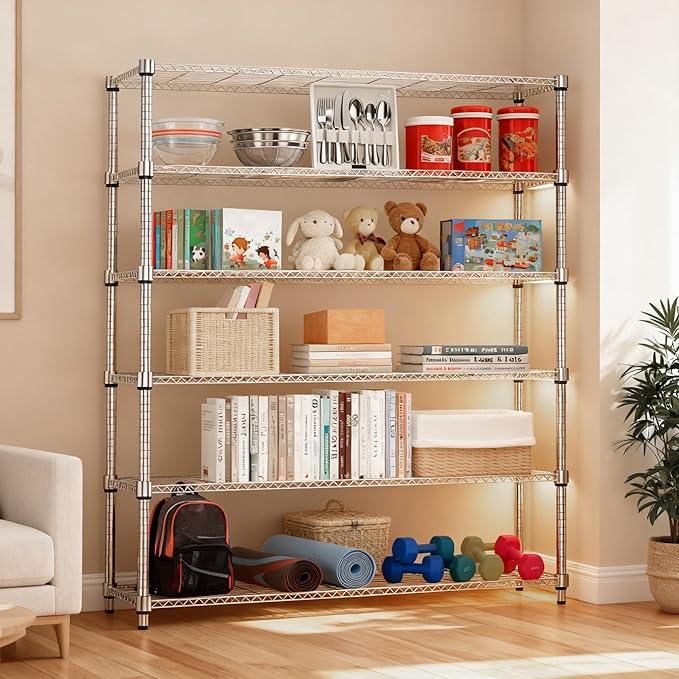 6 Tiers Shelf 2100 lbs Steel Storage Shelving Utility Shelving Unit Steel Organizer Wire Rack for Home,Kitchen,Office,Garage Chrome 17.7" D x 47.2" W x 82.4" H - ModernBath
