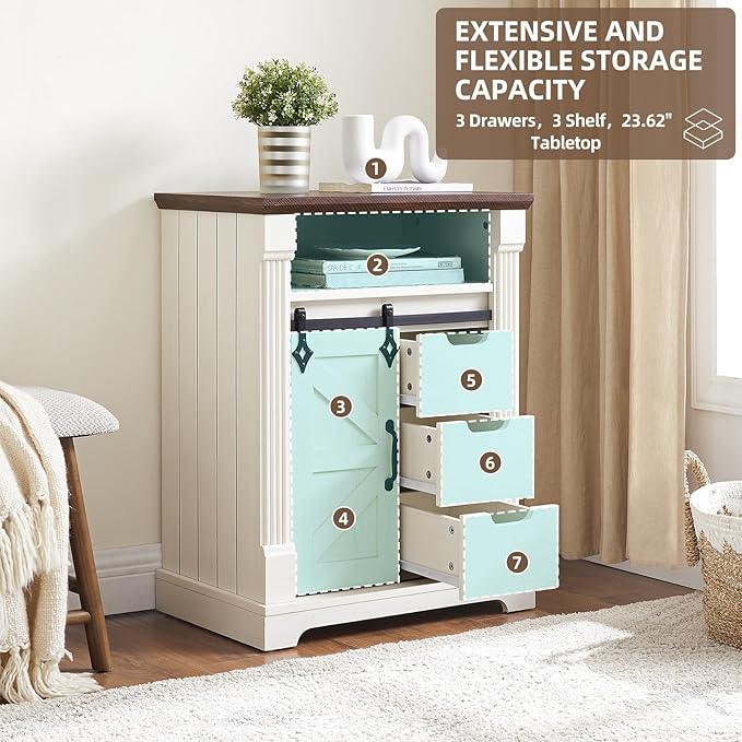 Bathroom Floor Cabinet, Farmhouse Storage Cabinet with Sliding Barn Door, Small Storage Cabinet with Drawer for Bathroom, Kitchen, Living Room, Rustic Style (Antique White) - ModernBath