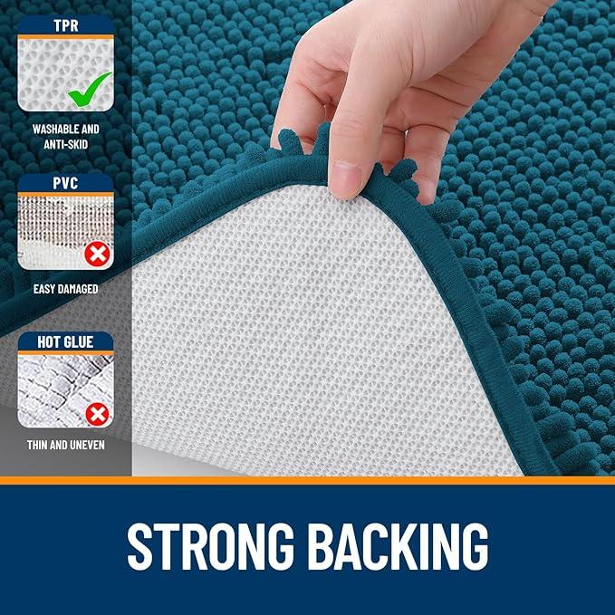 OLANLY Bathroom Rugs 47x17, Extra Soft Absorbent Chenille Bath Rugs, Rubber Backing Quick Dry, Machine Washable Bath Mats for Bathroom Floor, Tub and Shower, Home Decor Accessories, Peacock Blue - ModernBath