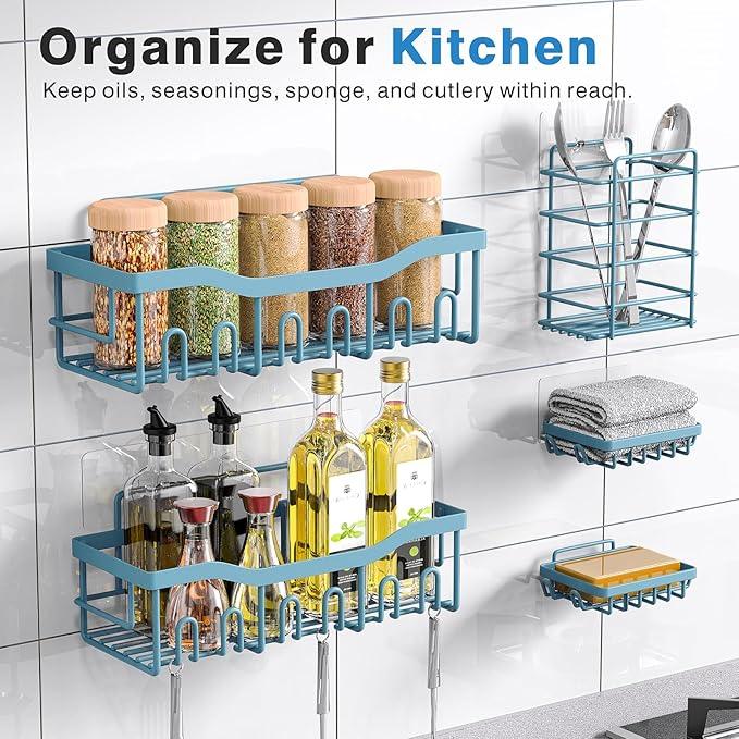 EUDELE 5-Pack Rustproof Stainless Steel Shower Caddy – No Drill Adhesive Bathroom Organizer with Large Capacity, Spacious Shower Shelves for Inside Shower, Kitchen & Home Decor Storage-XL Size - ModernBath