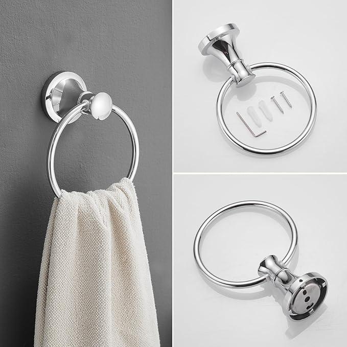 RUMOSE Toilet Paper Holder and Hand Towel Ring Polished Chrome Wall Mount Bathroom Hardware Accessories 2 PCS Set Flexible Pivoting Toilet Tissue Roll Holder and Towel Hanger, Stainless Steel - ModernBath