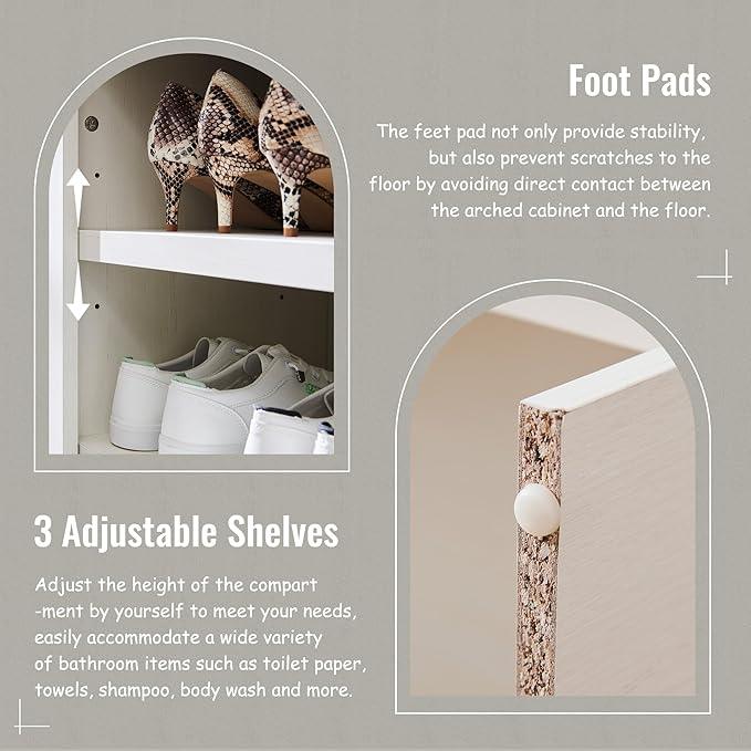 67" Tall Arched Bathroom Storage Cabinet, 8-Tier Modern Farmhouse Storage Cabinet with Adjustable Shelves, Wood Freestanding Cabinet for Bathroom, Living Room, Entryway, Hallway (Antique White) - ModernBath