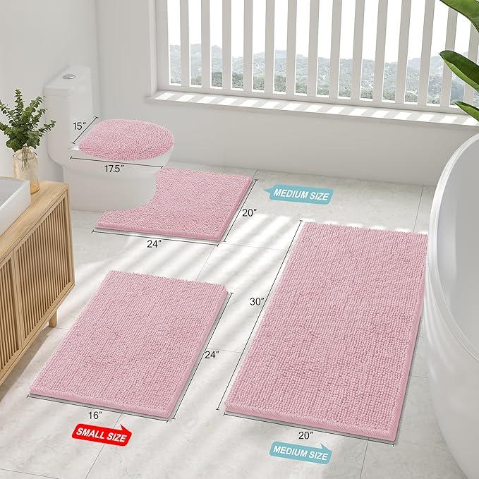 Smiry Luxury Chenille Bathroom Rugs 30x20, Extra Soft and Absorbent Shaggy Bath Mat, Machine Washable, Non-Slip Plush Carpet Runner for Tub, Shower, and Floor, Home Decor Accessories, Dusty Rose - ModernBath