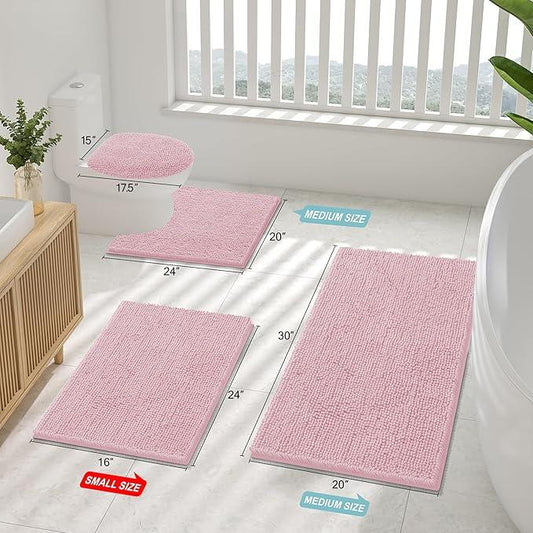 Smiry Luxury Chenille Bathroom Rugs 24x16, Extra Soft and Absorbent Shaggy Bath Mat, Machine Washable, Non-Slip Plush Carpet Runner for Tub, Shower, and Floor, Home Decor Accessories, Dusty Rose - ModernBath