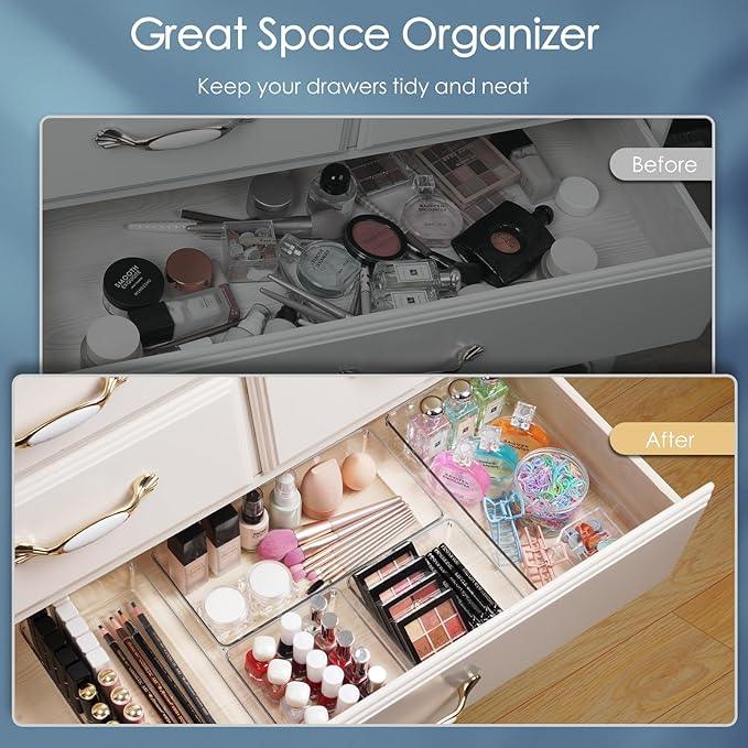12 Pack Large Clear Plastic Drawer Organizer Set, Acrylic Bathroom Organizer Vanity Trays Dividers, Kitchen Organizers and Storage, Non-Slip Storage Bins for Makeup, Snacks, Office, Desk, Fridge - ModernBath