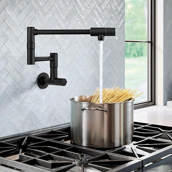 KRAUS Bolden 2 Handle Pot Filler Faucet with Retractable Arm, Wall Mount Kitchen Faucet, Pot Filler for Over Stove in Matte Black, KPF-5003MB - ModernBath