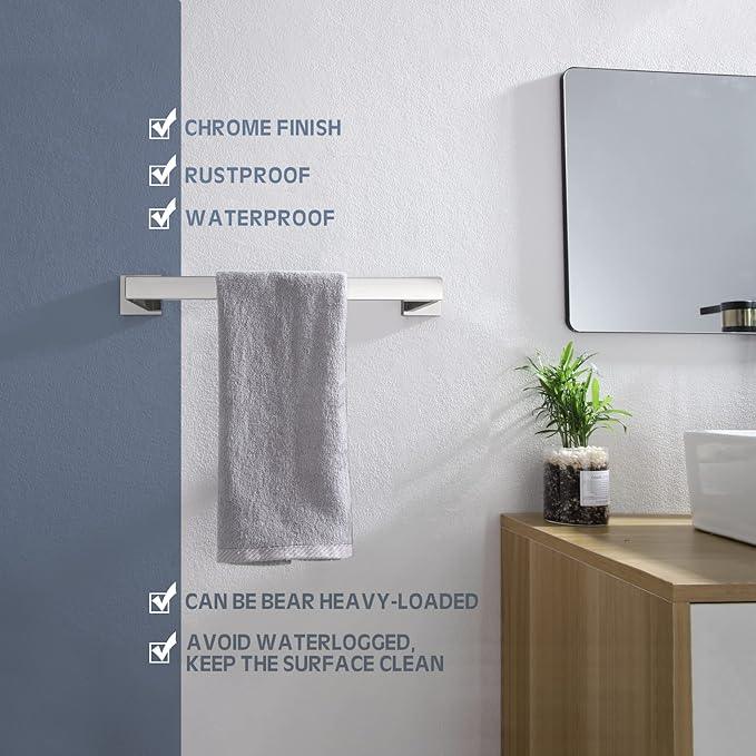 KOKOSIRI 16-Inch Single Towel Bar, Bathroom Kitchen Towel Holder, Wall Mounted SUS304 Stainless Steel Towel Rack, Polished Chrome, B4003CH-L16 - ModernBath