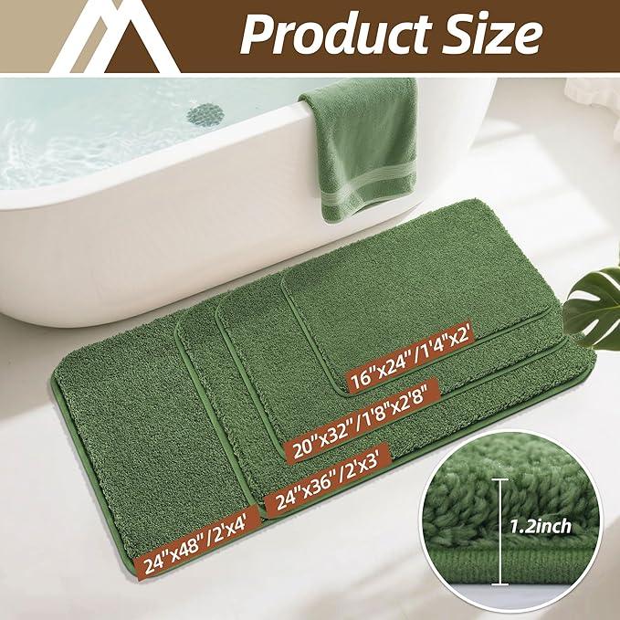 COSY HOMEER Extra Thick Bath Rugs for Bathroom - Anti-Slip Bath Mats Soft Plush Yarn Shaggy 100% Strong Mirco Polyeste Mat Living Room Bedroom Mat Floor Water Absorbent(Green,16x24 - Inches) - ModernBath