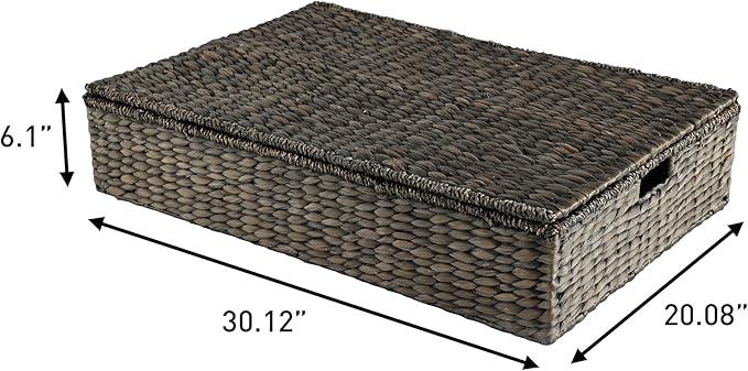 happimess BSK2015C Holden 30" Classic Costal Hand-Woven Hyacinth Wicker Under Bed Storage Basket with for Storage and Decoration in Bathroom, Bedroom, Closet, Entryway, Black - ModernBath