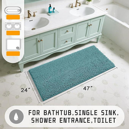 Yimobra Long Bathroom Rugs 47"x24", Extra Soft Non Slip Bath Mat for Tub, Super Absorbent Quick Dry Shaggy Rug Floor Carpet, Machine Washable,Teal Blue - ModernBath