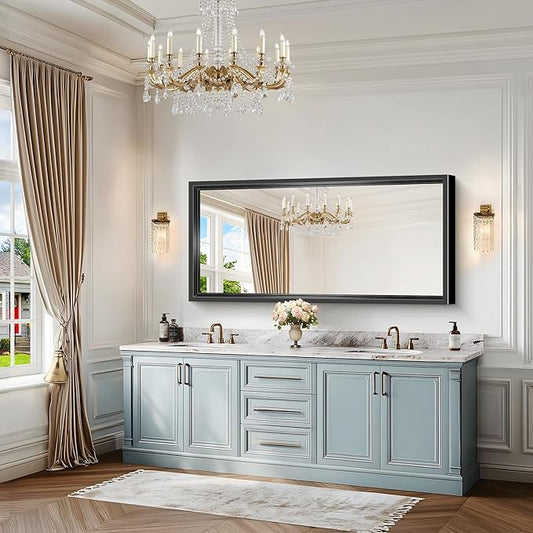 CIVENO Black Bathroom Mirror, 28x60 Inch Large Rectangle Mirror, 0.6" Thickened Deep Frame Mirrors for Wall Over Sink, Shatterproof Tempered Glass, Brushed, Antirust, Horizontally or Vertically