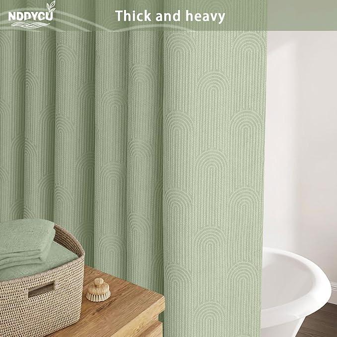 NDDYCU Sage Green Shower Curtain Boho Cotton Texture Mid Century Minimalist Arch Shower Curtain for Bathroom,72" W X 72" L - ModernBath