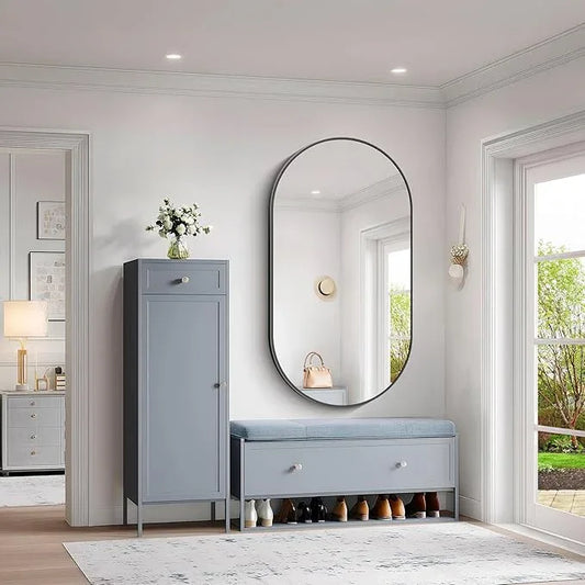 Bathroom Mirrors, 30" x55" Black Mirrors, Oval Vanity Mirrors, Metal Framed Wall Mounted Mirrors, Vertical/Horizontal Mirror for Bathroom Bedroom Entryway Living Room - ModernBath