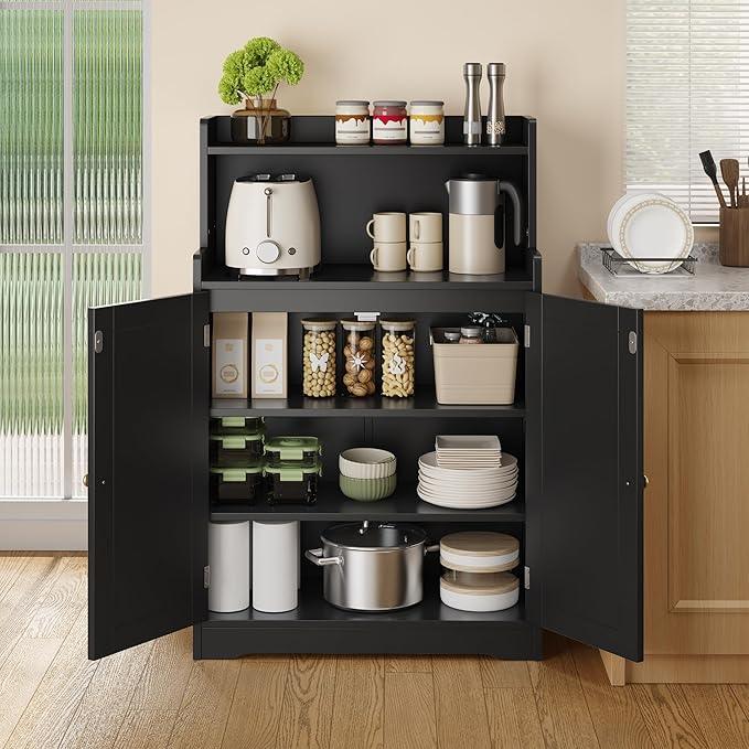 Gizoon Small Bathroom Storage Cabinet, Freestanding Organizer with 2 Doors, 2 Adjustable Shelves, 40" H Floor Pantry Cabinet for Dining Room, Kitchen, Living Room, Hallway, Black - ModernBath