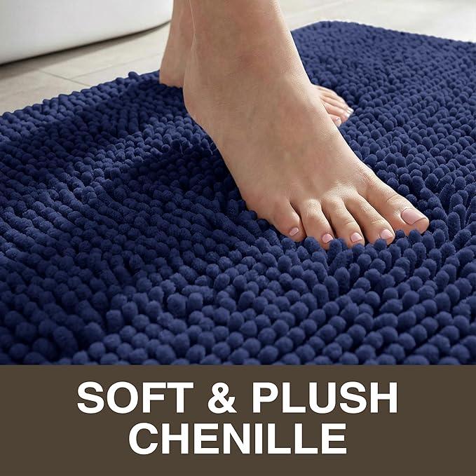 Neater Home Plush Bathroom Rugs 24x17 Thick Chenille Quick Dry Microfiber Absorbent Bath Mat, Soft Bath Rugs, Machine Washable Bathroom Floor Mat for Tub Shower Sink, Home Decor Accessories, Navy - ModernBath