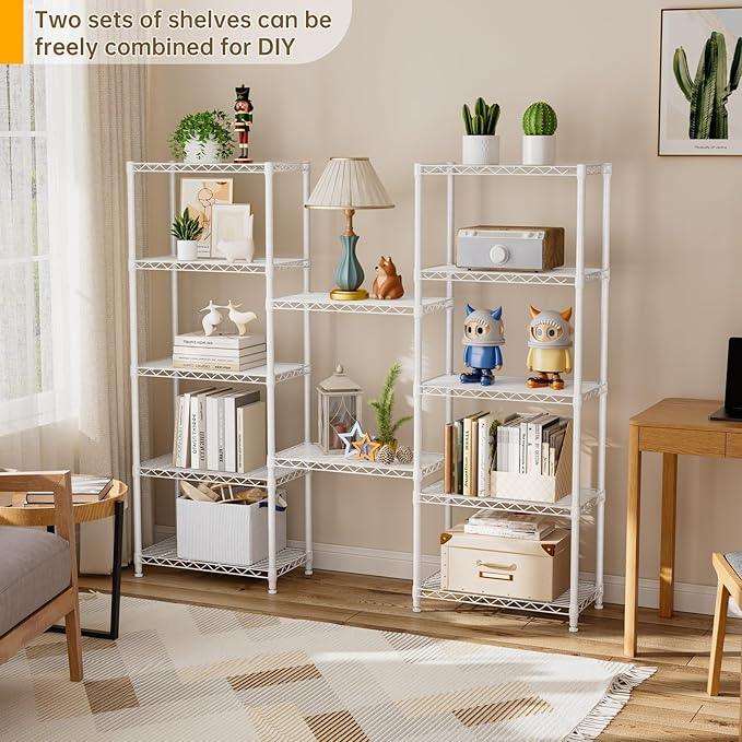 5 tire Shelves Storage Wire Shelving Unit Metal Shelf Adjustable Organizers Storage Shelving with Wheels for Bathroom Laundry Room Kitchen Pantry12”D x 22”W x 69”H White - ModernBath