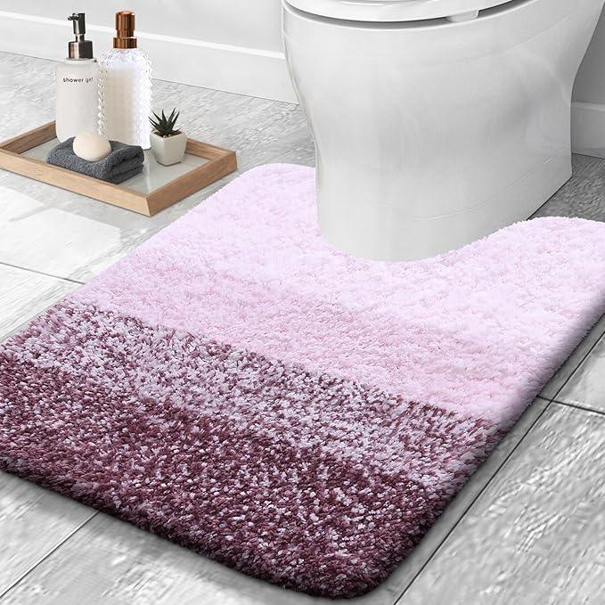 OLANLY Luxury Toilet Rugs U-Shaped 24x20, Extra Soft and Absorbent Microfiber Bathroom Rugs, Non-Slip Plush Shaggy Bath Mat, Machine Wash Dry, Contour Bathroom Mats for Toilet Base, Mauve - ModernBath