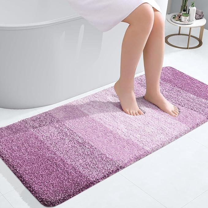 OLANLY Bathroom Runner Rugs 47x20, Extra Soft Absorbent Microfiber Bath Rugs, Rubber Backing, Quick Dry, Washable Bath Mats for Bathroom Floor, Tub and Shower, Home Decor Accessories, Pinkish-Purple - ModernBath