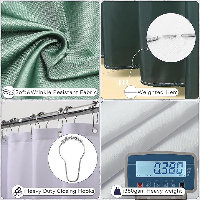 XLHOMO Bathroom Set - Dark Green Bathroom Sets with Shower Curtain and Rugs, 24PCS Shower Curtain Set with Hooks, Soap Dispenser, Soap Dish, Toilet Brush Holder and Trash Can for Housewarming - ModernBath