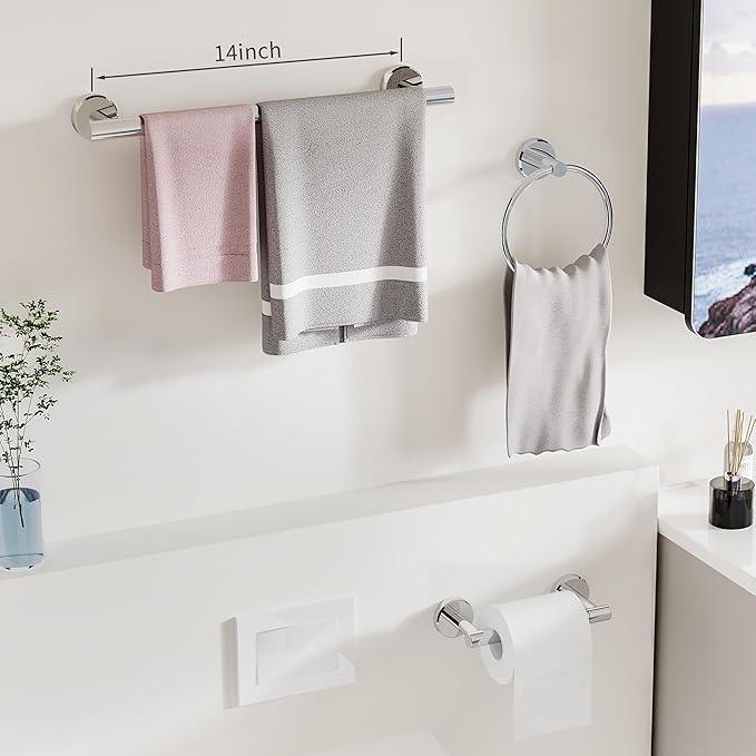 3pc Bathroom Hardware Set with Polished Toilet Paper Holder, Towel Ring, Towel Bar SUS304 Stainless Steel Toilet Paper Roll Holder Wall Mount, Bathroom Towel Holder, Towel Rack Set - ModernBath