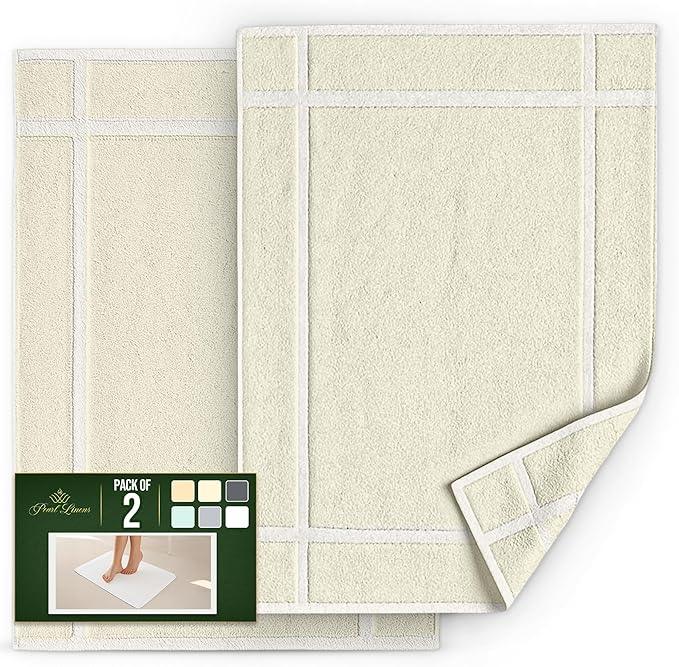 Pearl Linens Pack of 2 100% Cotton Bathmat 20x30 inches, Soft & Absorbent Quick Dry Bathroom Mat Set, Not Bathroom Rugs, After Shower Mat, Bath Tubmat, 687 GSM, Machine Washable, Ivory - ModernBath