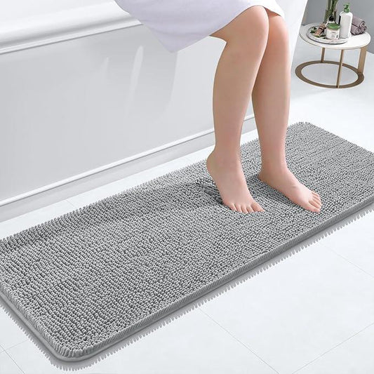 OLANLY Bathroom Rugs 47x17, Extra Soft Absorbent Chenille Bath Rugs, Rubber Backing Quick Dry, Machine Washable Bath Mats for Bathroom Floor, Tub and Shower, Home Decor Accessories, Light Grey - ModernBath
