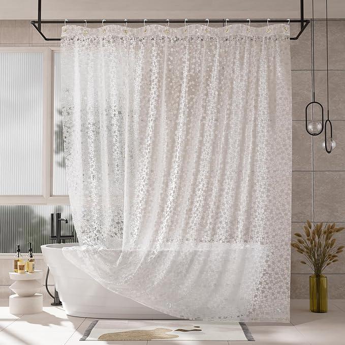 AmazerBath Heavy Duty Shower Curtain Liner, 100% EVA Clear Shower Curtain and Liner 2-in-1, 72x72 Luxury Plastic Weighted Bathroom Cobble Shower Liner, 12 Rustproof Grommets & 3 Heavyweight Stones - ModernBath