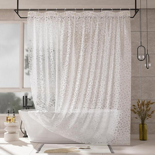 AmazerBath Heavy Duty Shower Curtain Liner, 100% EVA Clear Shower Curtain and Liner 2-in-1, 72x72 Luxury Plastic Weighted Bathroom Cobble Shower Liner, 12 Rustproof Grommets & 3 Heavyweight Stones - ModernBath