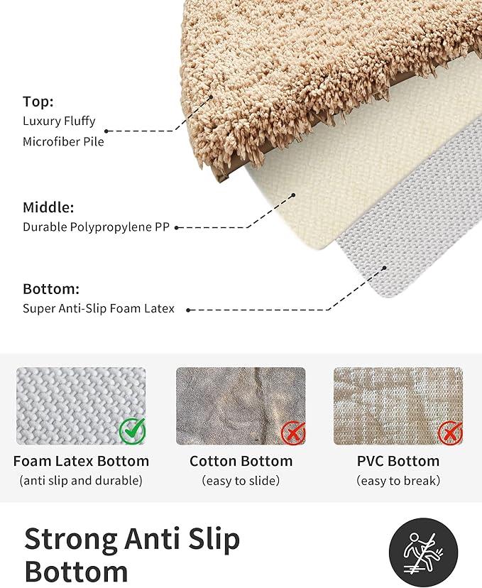 ILANGO Beige Bathroom Rugs 70" × 24" Non Slip & Super Absorbent Extra Thick Soft, Washable Bath Carpet Runner for Floor, Microfiber Plush Shaggy Bath Mats with Rubber for Bedroom Bathtub Shower Room - ModernBath