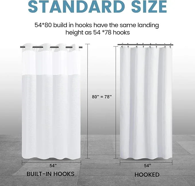 EUTXL White Stall No Hook Shower Curtain with Snap in Liner,230GSM Waffle Weave Shower Curtains for Bathroom,54W x 80H - ModernBath