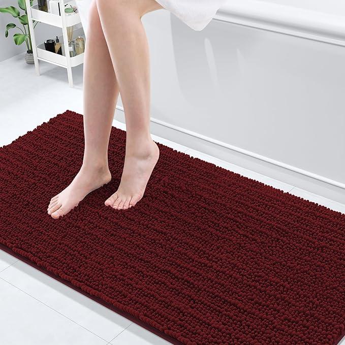 Arotive Luxury Chenille Bathroom Rug Mat, Extra Soft Thick Absorbent Shaggy Bath Rugs, Non-Slip Machine Wash Dry, Plush Bath Mats for Bathroom, Shower and Tub, 70x24, Burgundy - ModernBath