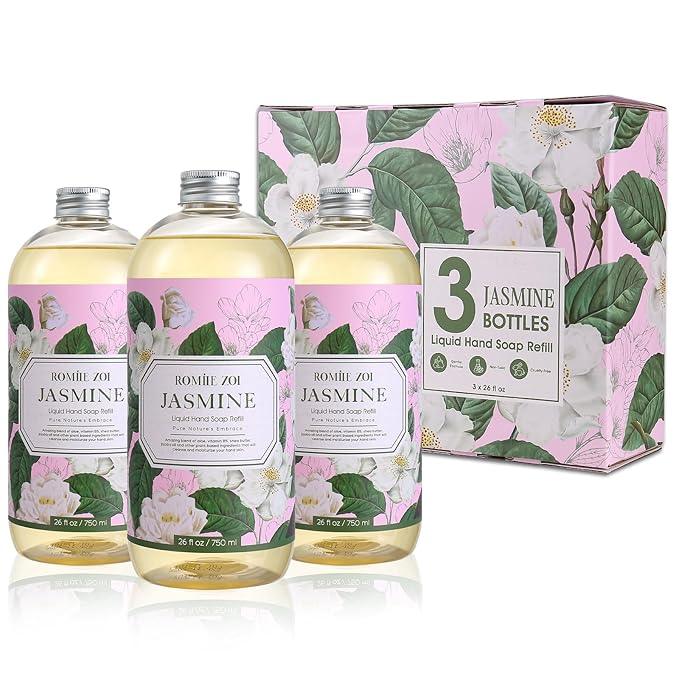 ROMIIE ZOI Liquid Hand Soap Refills Gift Set – Jasmine Scent – 3 x 26Fl Oz Bottles – Plant-Based, Non-Toxic, Gentle & Moisturizing Formula with Essential Oils – for Bathroom, Kitchen & Home Gifting - ModernBath