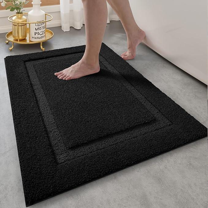 LUMI Ultra Soft Bathroom Rugs Non Slip with Rubber Backing, Absorbent Washable Bath Mat Quick Dry, Upgraded Premium Microfiber Plush Carpet for Bathtub and Shower Floor, Black, 24x36 - ModernBath