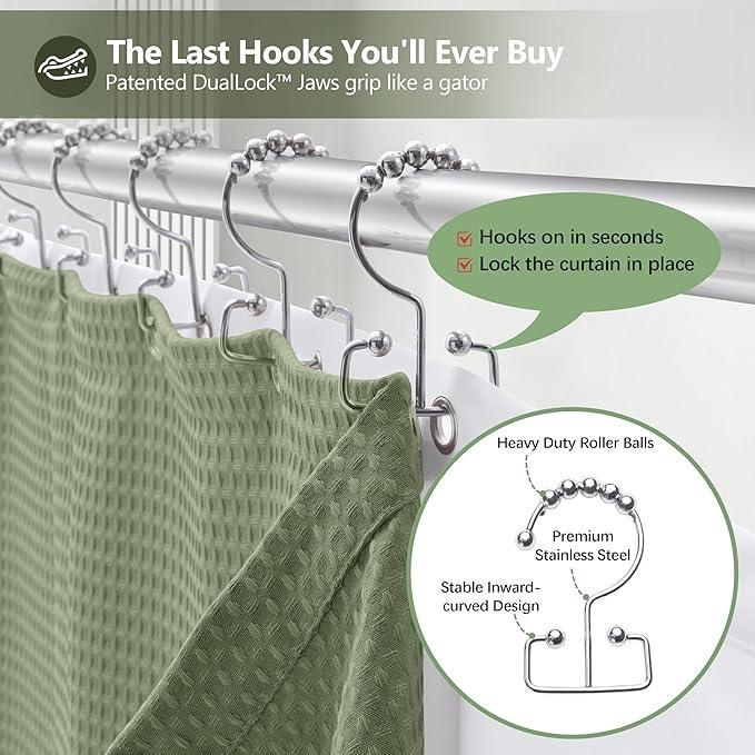 VANZAVANZU Luxury 3 in 1 Shower Curtain Set 3D Textured Waffle Weave Bathroom Curtain with Waterproof SGS Certified Fabric Liner & 12 Anti-Fall Stainless Steel Hooks, Machine Washable 72"x78" (Green) - ModernBath