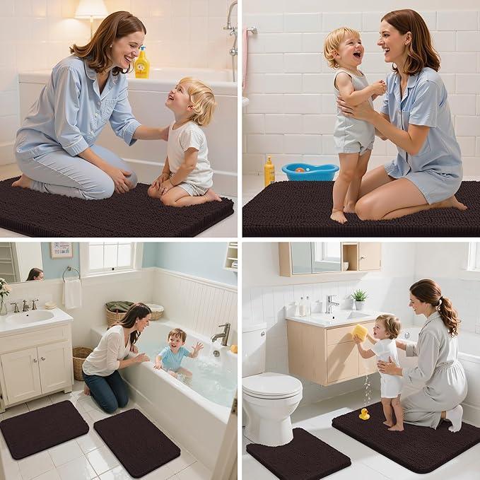 Arotive Bathroom Rugs 24x16, Extra Soft Absorbent Shaggy Chenille Bath Rugs, Machine Washable Rubber Backing Non-Slip Bath Mats for Bathroom Floor Tub and Shower, Home Decor Accessories, Brown - ModernBath