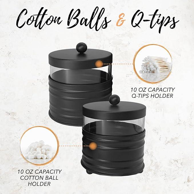 Autumn Alley Adorable 3 Piece Modern Farmhouse Bathroom Accessory Set for Sink/Vanity - Matte Black Soap Dispenser, Cotton Ball Container with Lid, Qtip Organizer – Rustic Farmhouse Bathroom Decor - ModernBath