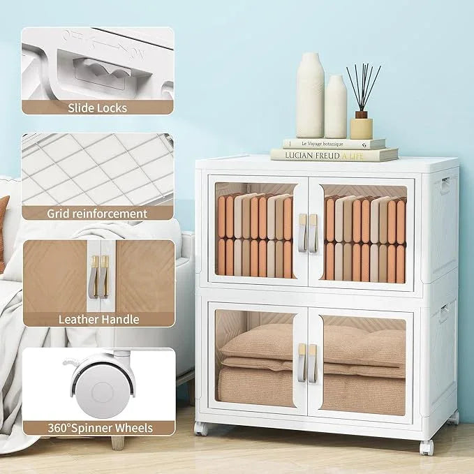 Large Stackable Storage Bins with 2 Lids, 990QT-165QT*6Tier Foldable Cabinet for Closet Organizers, Plastic Storage Containers Box with Wheels - ModernBath