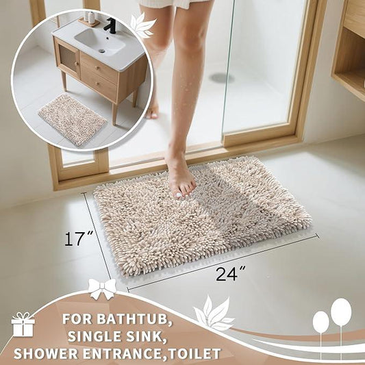Yimobra Chenille Bathroom Rugs Non Slip, Extra Thick Soft Absorbent Bath Rug, Machine Washable Quick Dry Bath Mat for Bathroom Floor, Tub and Shower, Home Decor Accessories, 24x17, Khaki - ModernBath