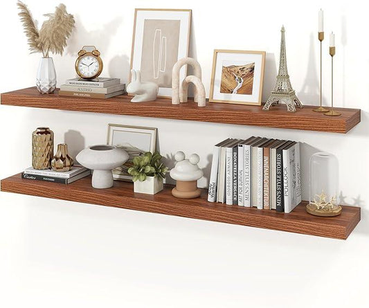 Floating Shelves for Wall, Wall Mounted Rustic Wood Shelves for Bathroom, Bedroom, Living Room, Kitchen, Hanging Shelf for Books/Storage/Room Decor (Walnut, 55") - ModernBath