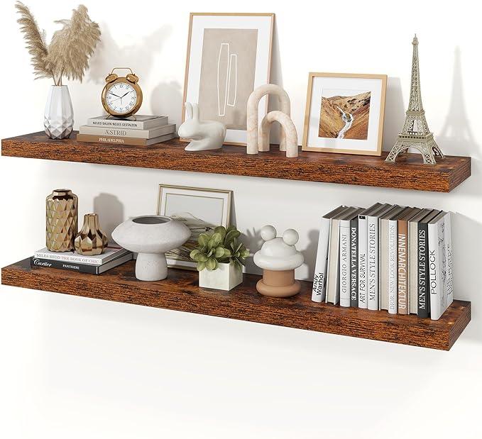 Floating Shelves for Wall, Wall Mounted Rustic Wood Shelves for Bathroom, Bedroom, Living Room, Kitchen, Hanging Shelf for Books/Storage/Room Decor (Brown, 48") - ModernBath