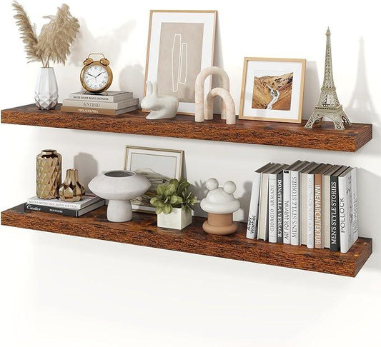 Floating Shelves for Wall, Wall Mounted Rustic Wood Shelves for Bathroom, Bedroom, Living Room, Kitchen, Hanging Shelf for Books/Storage/Room Decor (Brown, 48") - ModernBath