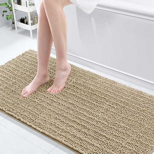 Arotive Luxury Chenille Bathroom Rug Mat, Extra Soft Thick Absorbent Shaggy Bath Rugs, Non-Slip Machine Wash Dry, Plush Bath Mats for Bathroom, Shower and Tub, 70x24, Beige - ModernBath