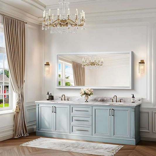 CIVENO Silver Bathroom Mirror, 28x60 Inch Brushed Silver Rectangle Mirror for Wall, 0.6" Thickened Deep Frame Mirrors for Over Sink, Shatterproof Tempered Glass, Antirust, Horizontally or Vertically