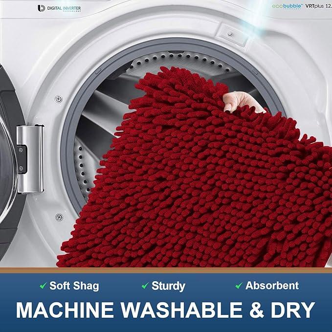 Smiry Luxury Chenille Round 24x24, Extra Soft and Absorbent Shaggy Bathroom Mat Rugs, Machine Washable, Non-Slip Plush Carpet for Tub, Shower, and Bath Room, Burgundy - ModernBath