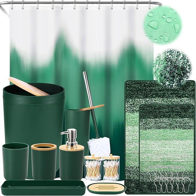 iMucci Bathroom Accessories Dark Green Bathroom Sets with Shower Curtain and Rug,Shower Curtain Set,Bath Rugs Home Decor - ModernBath