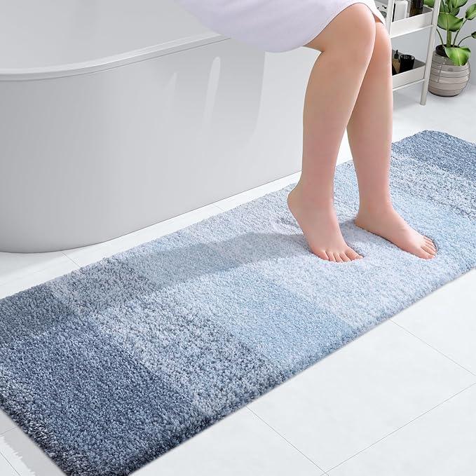OLANLY Bathroom Runner Rugs 59x20, Extra Soft Absorbent Microfiber Bath Rugs, Rubber Backing, Quick Dry, Machine Washable Bath Mats for Bathroom Floor, Tub and Shower, Home Decor Accessories, Blue - ModernBath